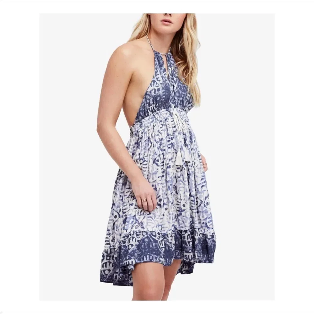 FREE PEOPLE | Beach Day Halter Mini Dress Keyhole Cutout Print Women’s Size S